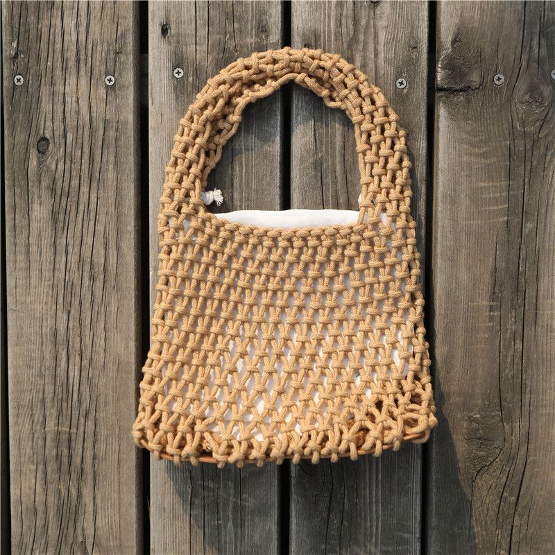Cute Handheld Fresh Beach Straw Bag Color-Block Woven Strap Lined Handbag_voghion.com