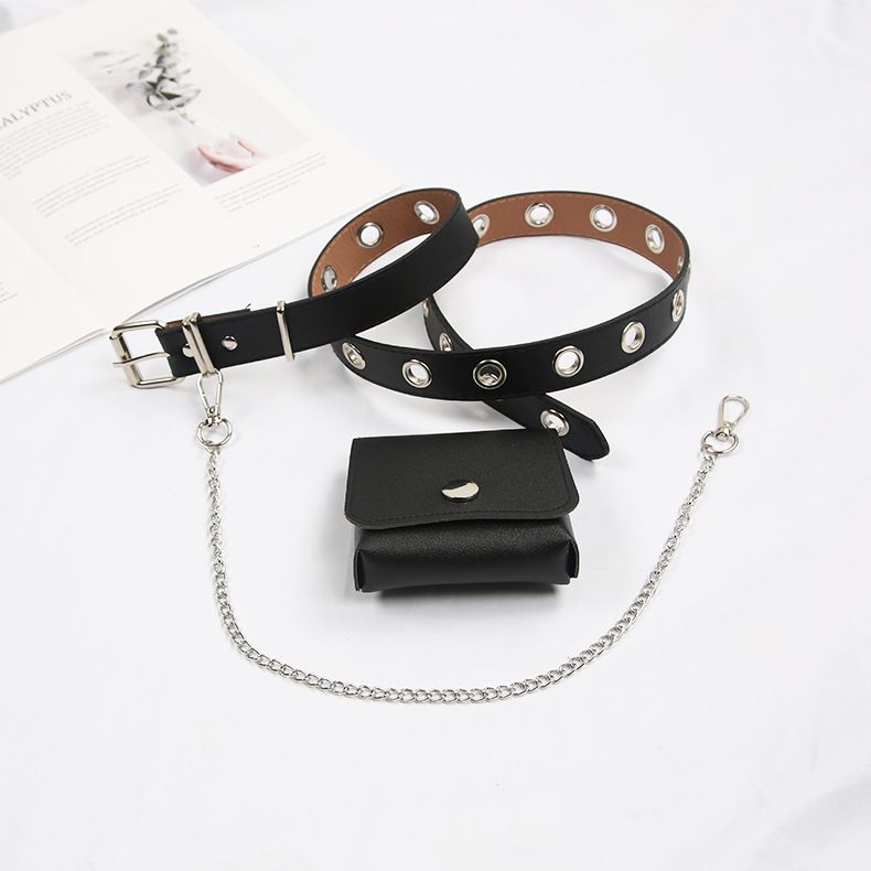 Chaîne suspendue à une seule rangée de boucle de style punk droit avec ceinture de sac_voghion.com