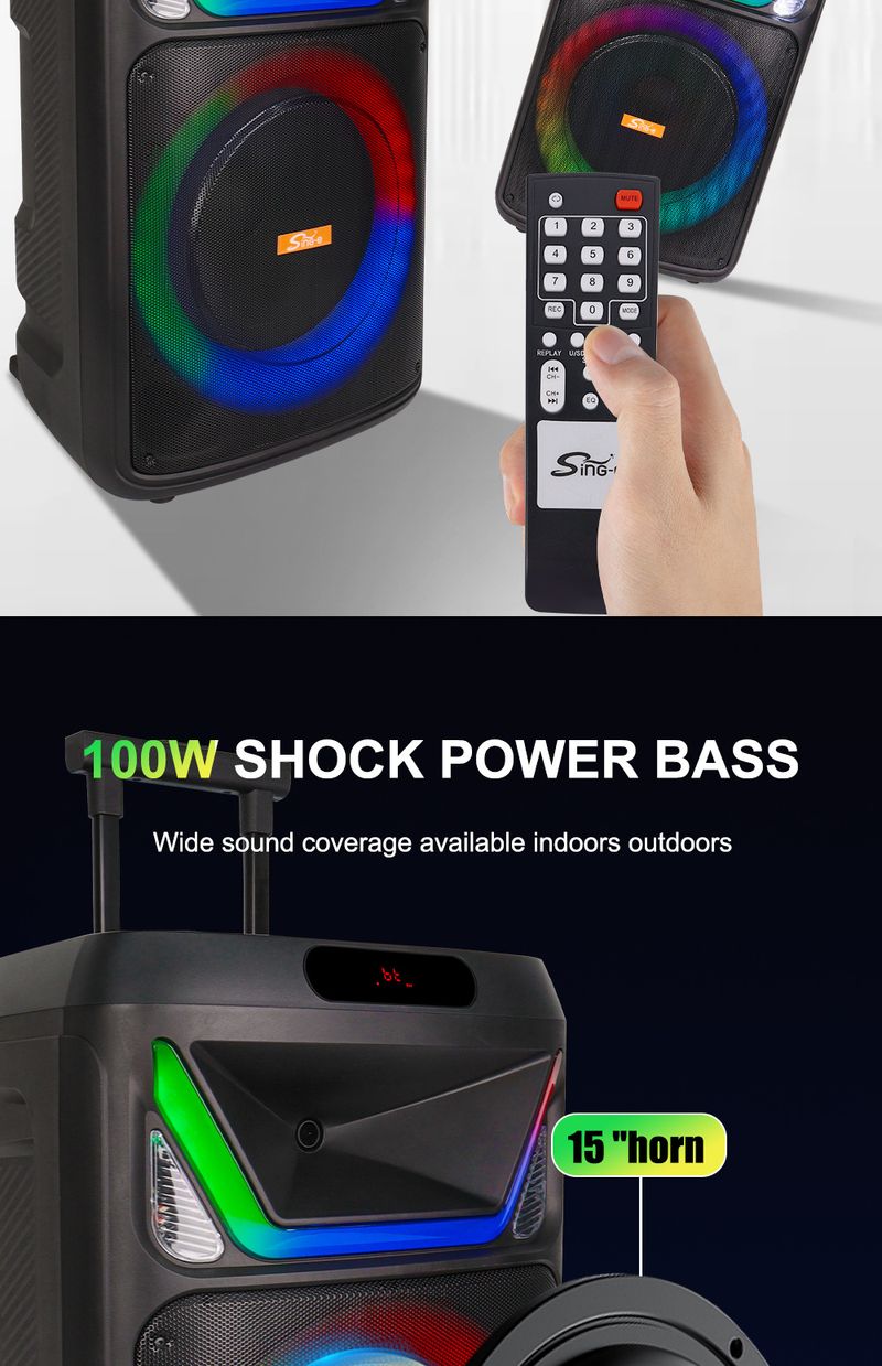 ZQS1505 100W Hochleistungs-Cart Spurstange Audio Square Dance Karaoke Kabelloser Bluetooth-Lautsprecher_voghion.com