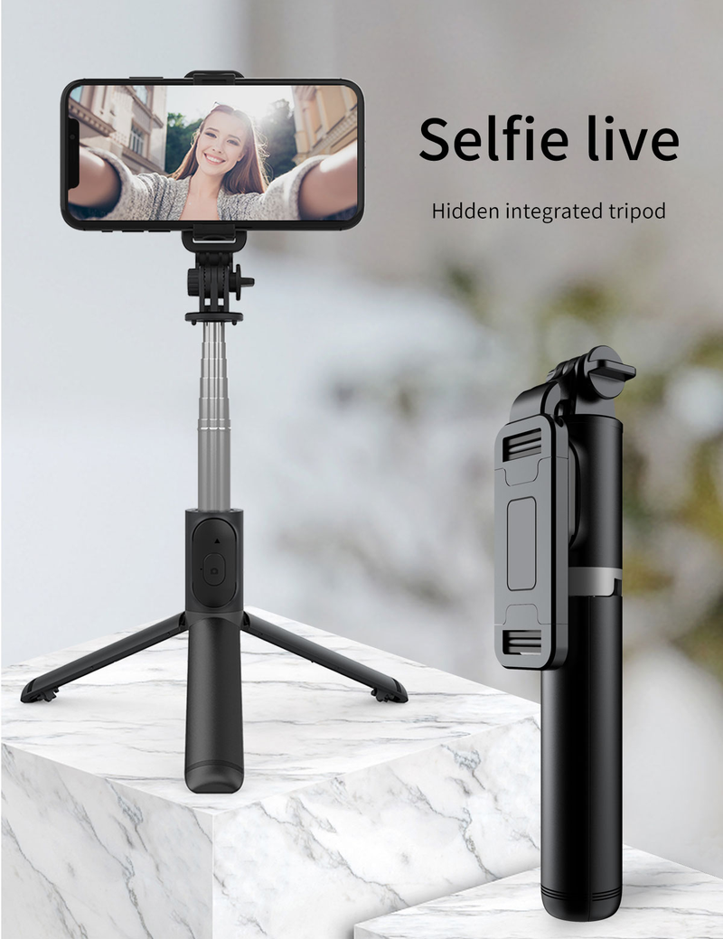 Trépied avec télécommande sans fil amovible, perche à selfie portable extensible 4 en 1 et voyage sur téléphone portable_voghion.com