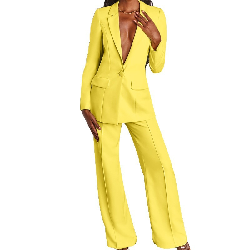 Costume à manches longues pour femmes, ensemble deux pièces décontracté, couleur unie, à la mode_voghion.com