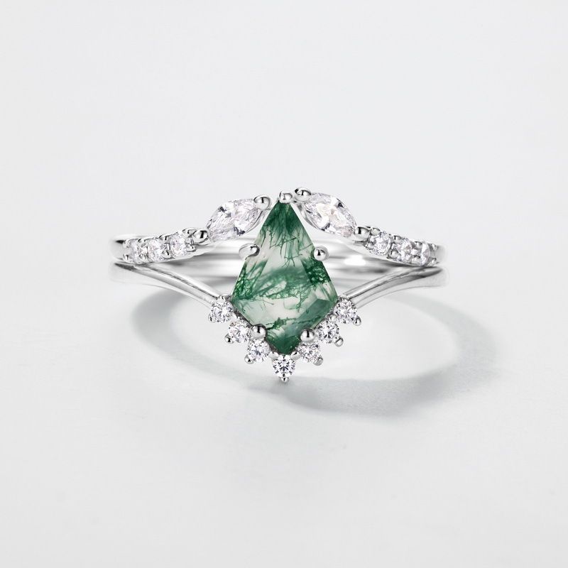 Fashion Light Luxury Pure Silver Stackable Kite Ring - Natural Water Grass Agate Inlay For Elegant Statement Style_voghion.com