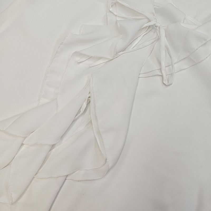 Frühling Damen Neue Mode Rüschen Langarm V-Ausschnitt Krawatte Vielseitige Hemdbluse_voghion.com