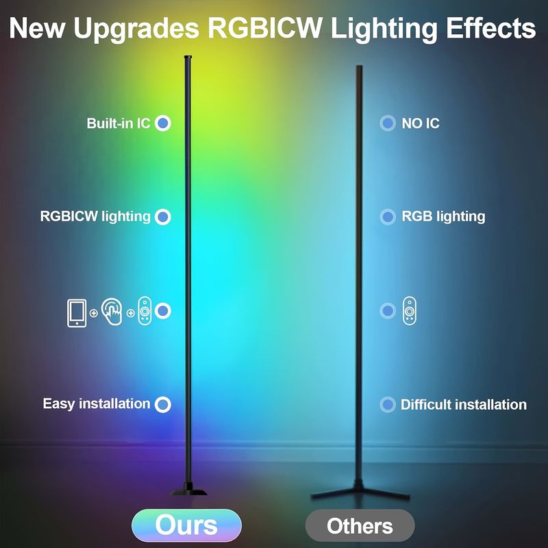 RGBIC Corner Floor Lamp App Remote 16 Million Colors, 68 Scenes, Music Sync, Timer, - Smart For Living Bedroom, Gaming_voghion.com