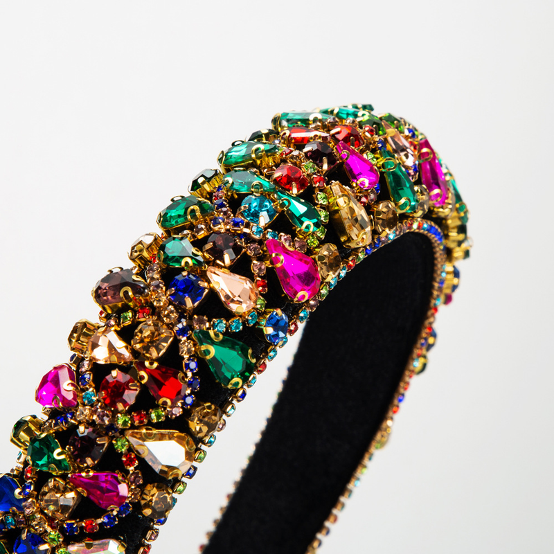 Neuer superfunkelnder Strass mit vielseitigem Temperament, Volldiamant-Stirnband mit breiter Kante für Frauen, barocker hoher Totenkopf_voghion.com