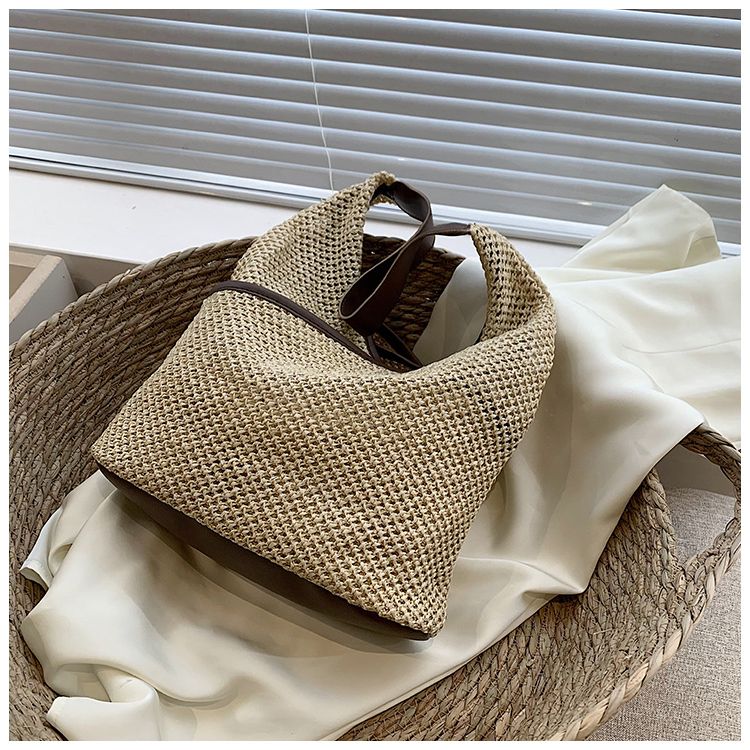 Borse da donna in tessuto di carta a tracolla da donna alla moda Borse da spiaggia estive di grande capacità in paglia Borse tote casual 2023_voghion.com