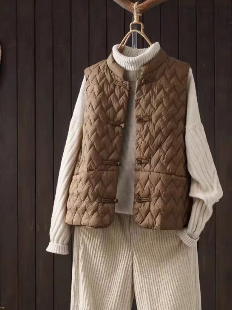 Gilet in cotone con bottoni doppiopetto retrò cinese per donna, leggero, invernale, a strati, snellente, caldo, imbottito_voghion.com