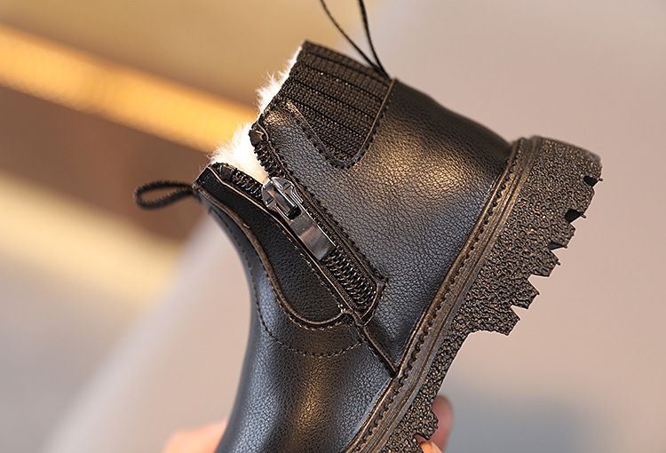 Stivali bassi alla moda per bambini in velluto invernale, stivali bassi alla moda britannici per ragazzi, stivali Martin alla moda con cerniera laterale per ragazze, stivali alla moda con suola morbida_voghion.com