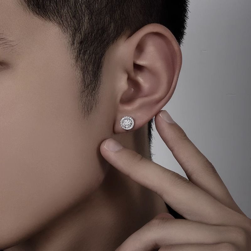 Full Of Diamond Crystal Cluster Stone Earrings, Unique Design Men, Titanium Steel Color Resistant Personalized,_voghion.com