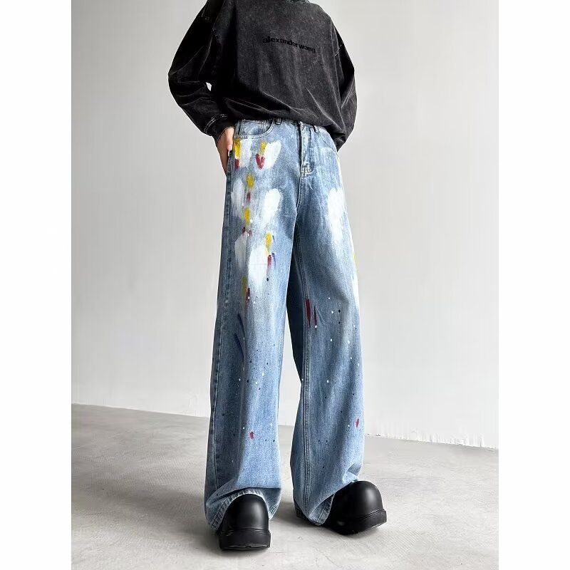 Suitable For All Seasons American Style Washed Vintage Flared Jeans For Men Spring Autumn Straight Loose High Street Vibe Long Pants_voghion.com
