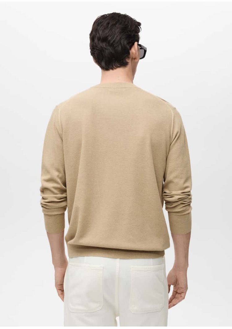 Pull en maille automne/hiver pour homme - Pull col rond extensible et respirant (beige/crème/marron/noir)_voghion.com
