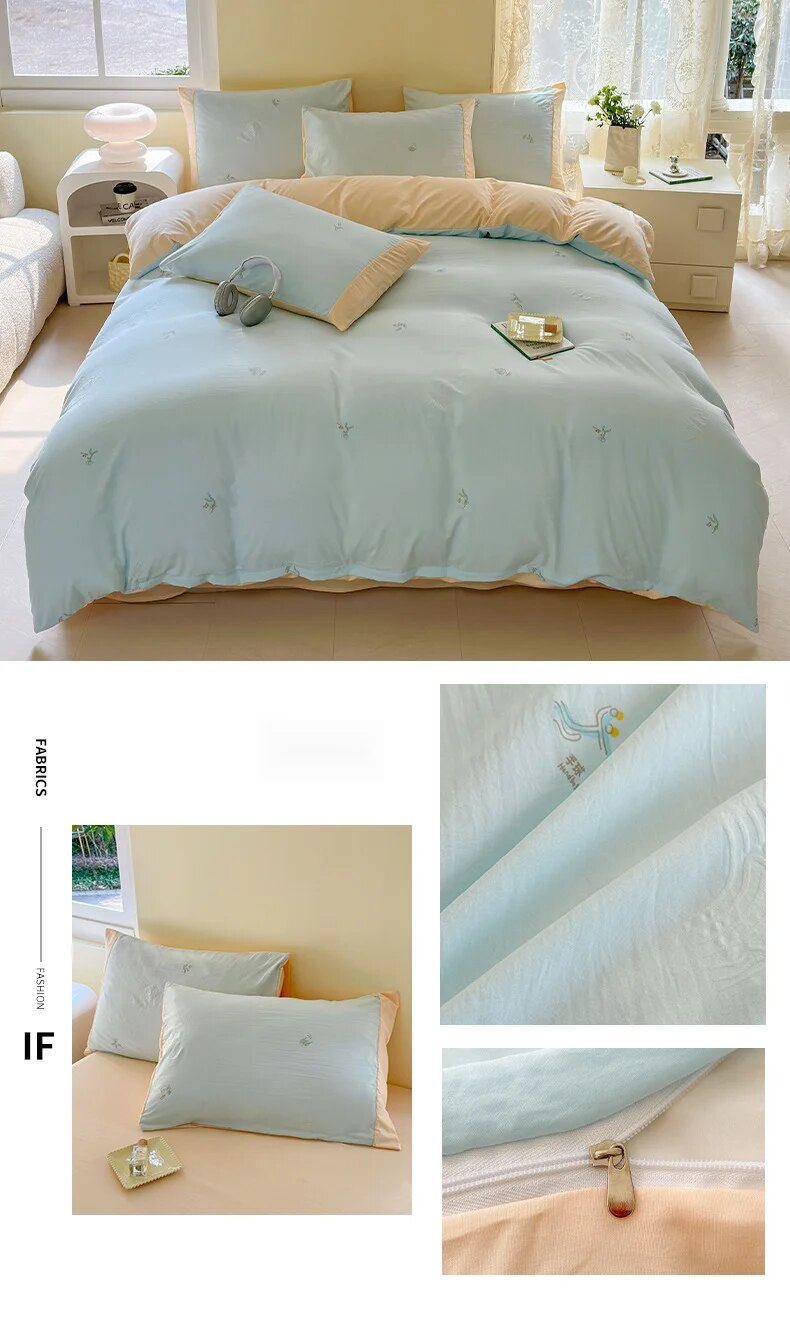 Set di tre pezzi di biancheria da letto per dormitorio a quattro molle di classe A, lenzuolo e copripiumino stampati con cartoni animati minimalisti_voghion.com