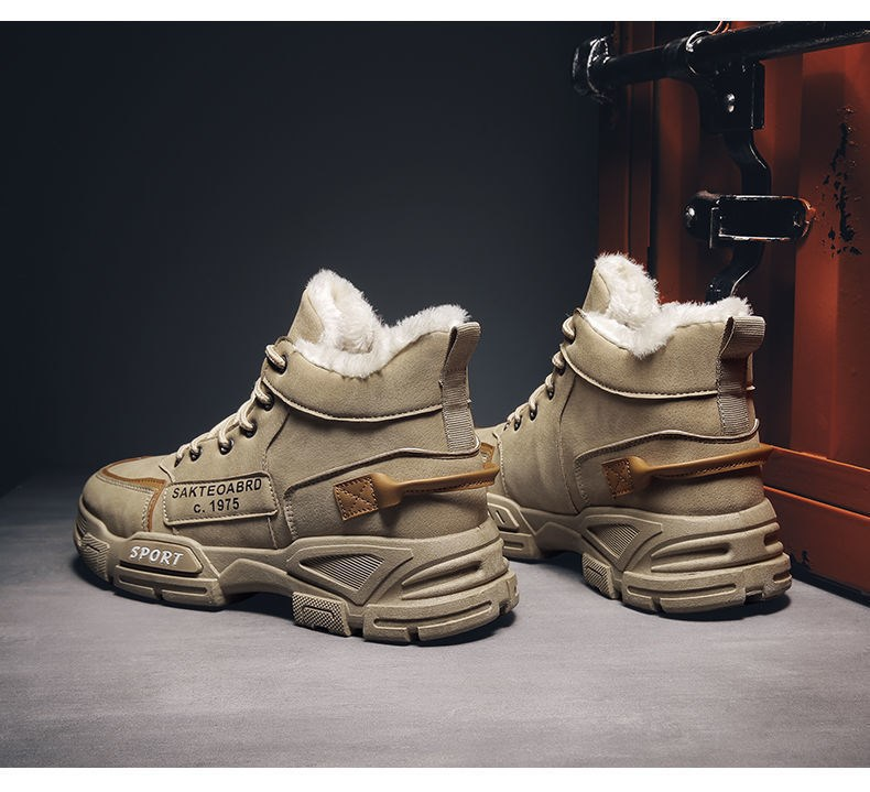 Neue Herrenschuhe für den Winter: Dickere, hohe Canvas-Arbeitsschuhe mit hohem Schaft, Winterschuhe mit Samtfutter aus Baumwolle, Martin-Stiefel für Herren._voghion.com