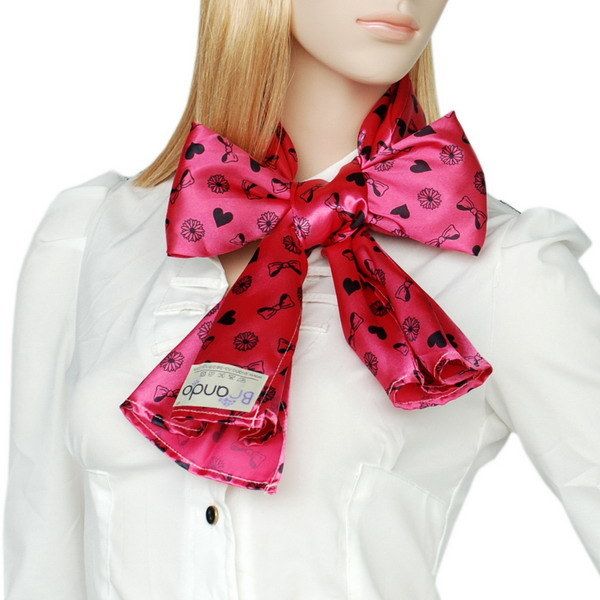 Blando Deep Pink Lovely BOW & Heart & Blosom Design Romantic Comfy Silk Scarf/Wrap/Shawl(Large)_voghion.com