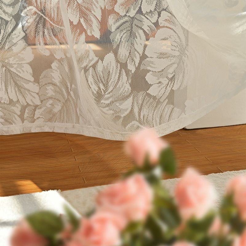 Leaf Door Curtain Rod Warp Knitted Lace White Solid Color Window Screen Curtain_voghion.com