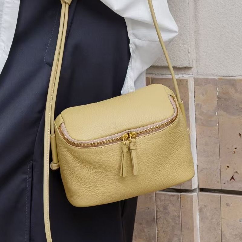 Genuine Leather For Women, Single Shoulder Crossbody Mini Lunch Box Simple Soft Cowhide Phone Bag, Travel Bag_voghion.com