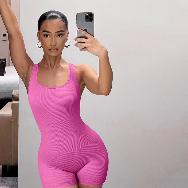 Women's High waist tight sports one-piece fitness wear summer large size high elastic buttocks yoga one-piece shorts _voghion.com