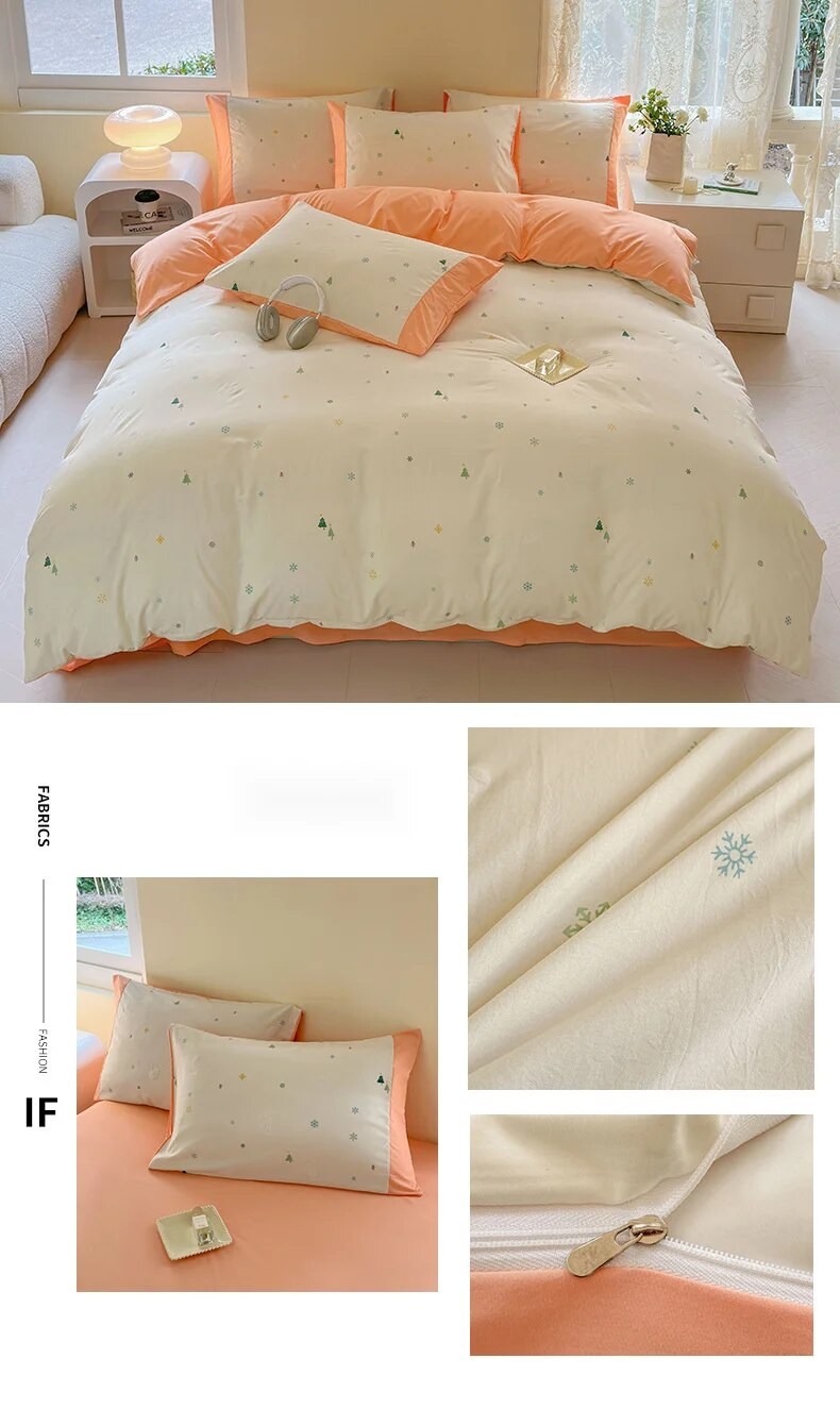 Set di tre pezzi di biancheria da letto per dormitorio a quattro molle di classe A, lenzuolo e copripiumino stampati con cartoni animati minimalisti_voghion.com