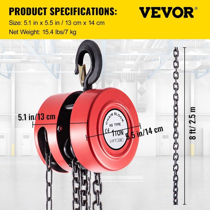 Lift Manual 2200 Chain Manual Capacity 8ft Block Hoist Hand W Ton Hand Chain 2.5m Hoist Block Chain 1 Stee Lbs IndustrialGrade_voghion.com