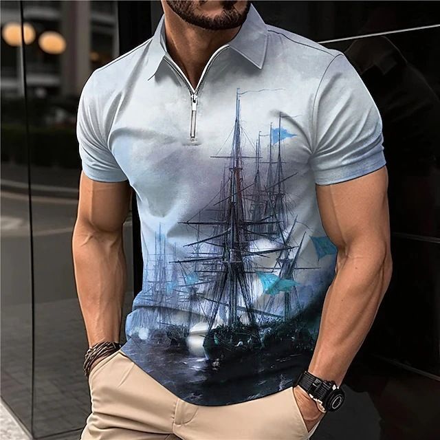 Polo casual estiva personalizzata con stampa digitale 3D con maniche corte e cerniera alla moda T_voghion.com