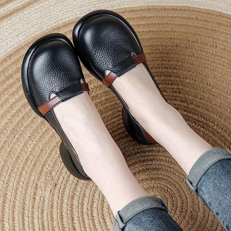 MTX Flache, runde Zehenpartie, Leder, 2025, neue Slip-On-Schuhe im französischen Stil, weiche Damenschuhe, dicke Sohle_voghion.com