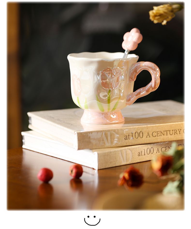 Tazza in ceramica con calice a forma di tulipano con fiore perlato, dipinta a mano, regalo personalizzato per il compleanno del migliore amico_voghion.com