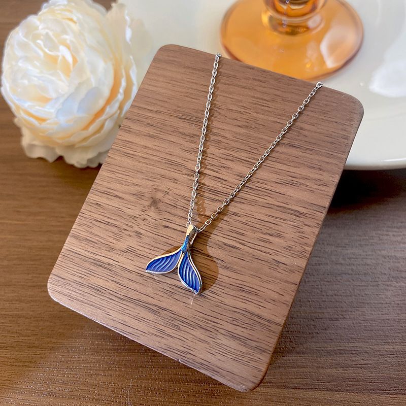 Fresh And Elegant Ocean Series Blue Fish Tail Titanium Steel Necklace For Women, Niche Light , Girlish Internet_voghion.com