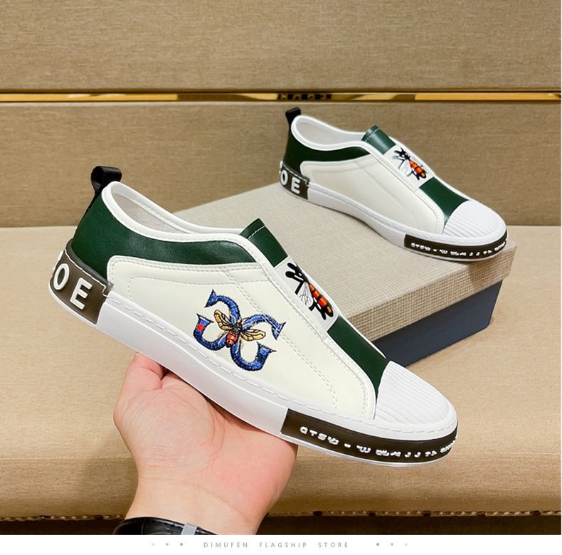 Fuguqi Little Bee With One Step Pudding Bean Herren-Lazy-Schuhe, High-Version Kuqi Fit, Freizeitschuhe aus echtem Leder_voghion.com