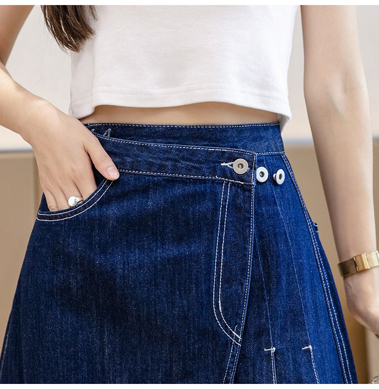 Fustă lungă plisată cu model A, model cowboy midi, lungime medie, vara 2025, stil nou, design neregulat_voghion.com