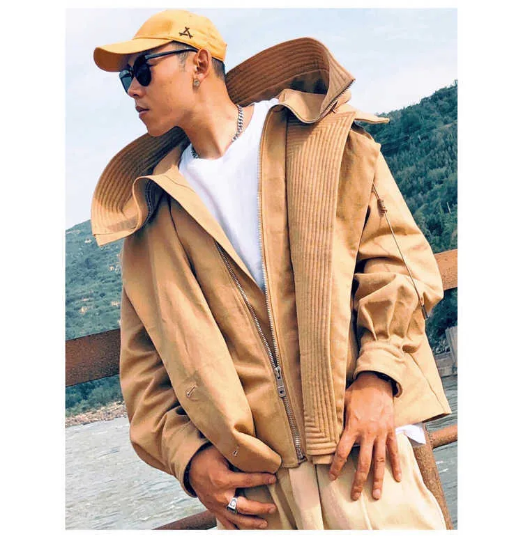 Men's Trench Coats Mauroicardi Spring Autumn Oversized Cool Black Green Khaki Windproof Windbreaker Men Hood Long Sleeve_voghion.com