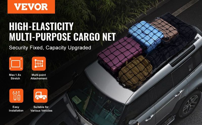 VEVOR Cargo Net Heavy Duty Bungee Cargo Net 7.2' X 10.8' Stretchable For Trucks_voghion.com