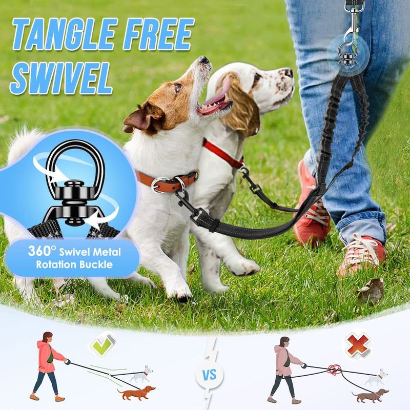 Ny dobbel hund – ingen sammenfiltring – 360° roterende reflekterende gripestropp_voghion.com