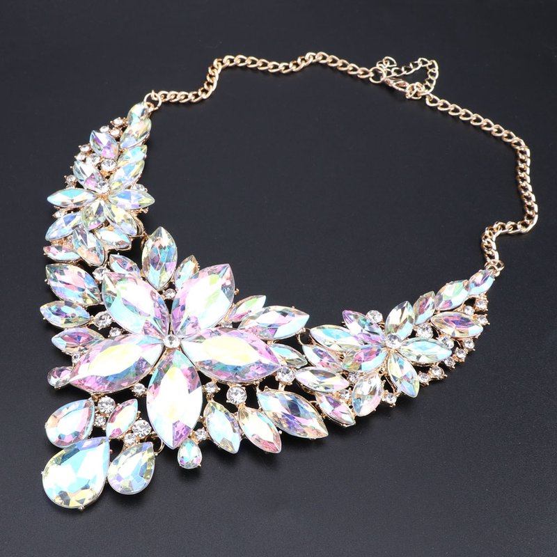 Kristall-Choker-Statement-Halskette, Ohrring-Schmuckset, Strass-Hochzeitsgeschenk, Frauen, Bräute, Abschlussball, Party_voghion.com