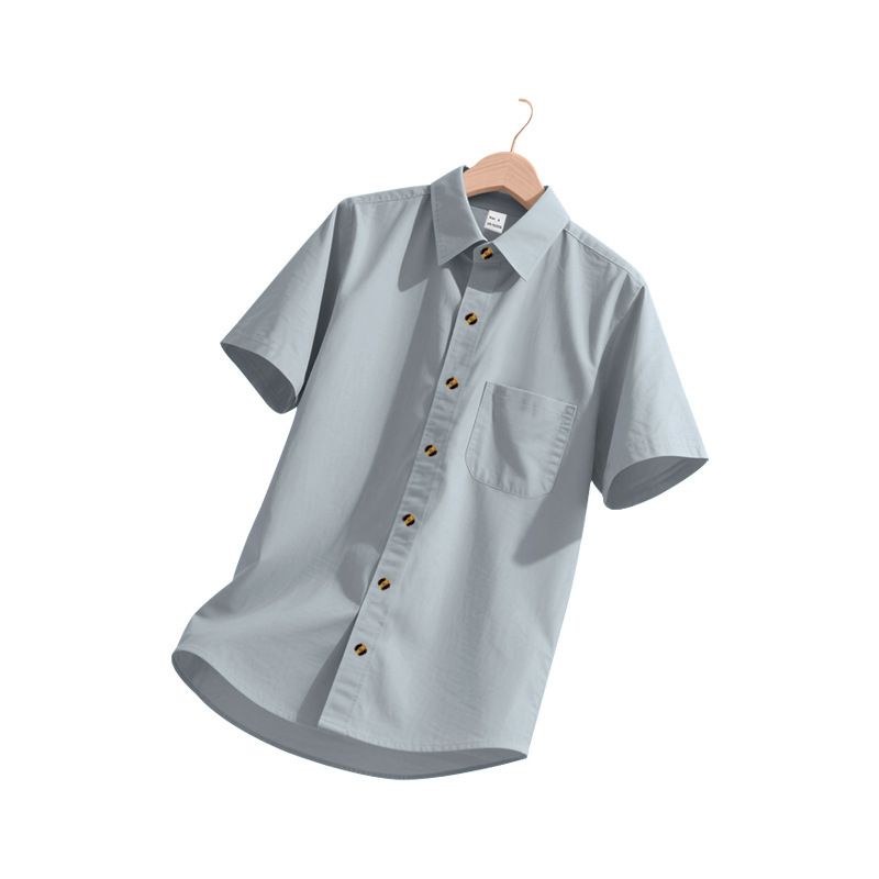 Summer Men's Woven Lapel Solid Color Large Size Casual Simple Business Short Sleeved Shirt Men_voghion.com