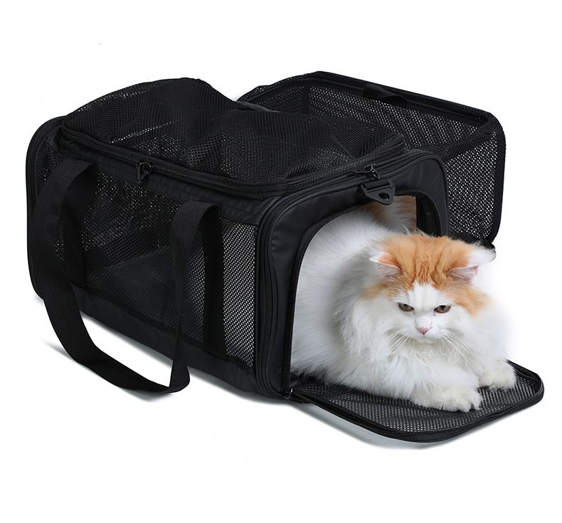 Foldable Breathable Lightweight Cat Carrier Travel Handbag Expandable Airline Pet Bag_voghion.com