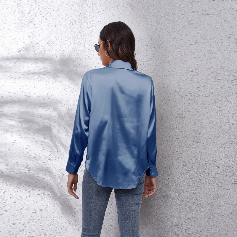 Women's clothing color D shirt satin silk imitation long sleeve shirt_voghion.com