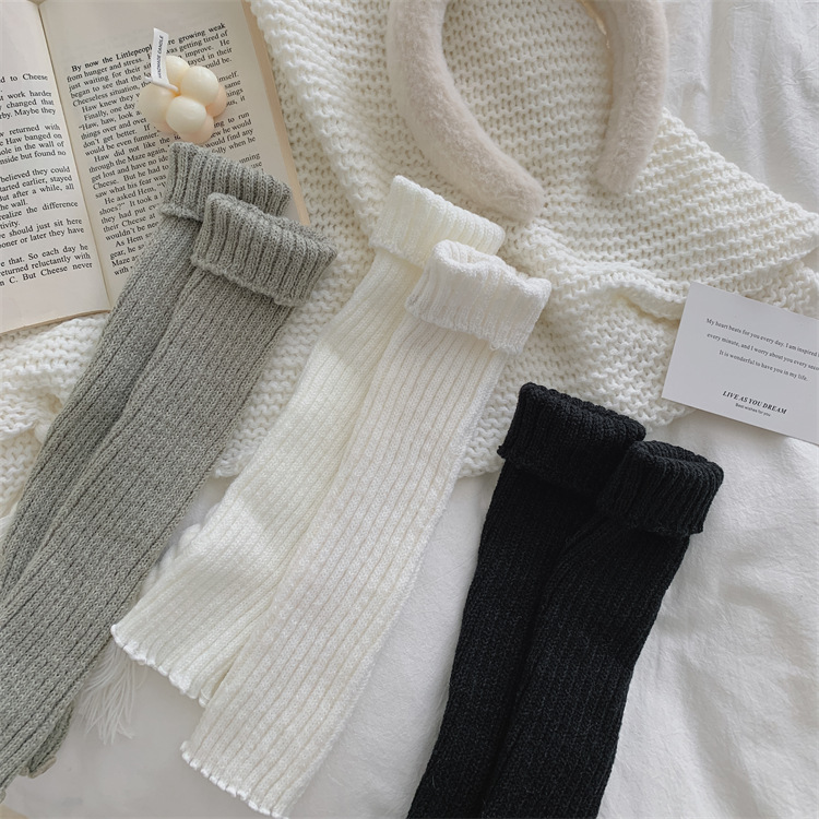 Calzini da donna in caldo cotone per autunno e inverno con doppie punte, righe verticali, calzini sovrapposti, calzini in tinta unita in stile college, coprigambe Lolita_voghion.com