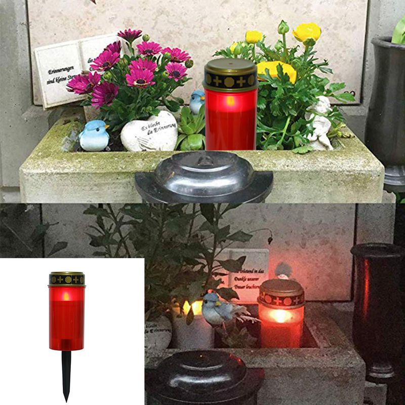 Waterproof LED Memorial Candle Light For Graves - Battery Operated Flashing Warm White Light - Plastic Religious Prayer Light With Ground Stake_voghion.com