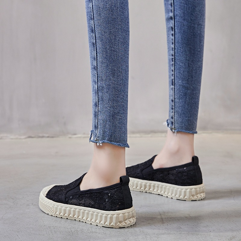 Casual Shoes Fisherman's 2024 New Summer Thin Women's Lace Mesh Breathable Flat Bottom Casual Fit Lazy Single Shoes_voghion.com