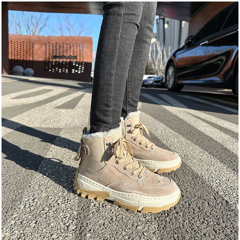 Damen Schneestiefel Wasserdicht Schneestiefel 2025 Herbst Für Damen, Schnee Echtes Leder Verdicktes Fleece Winter Rutschfeste Flache Kurze Stiefel Große Baumwolle S_voghion.com