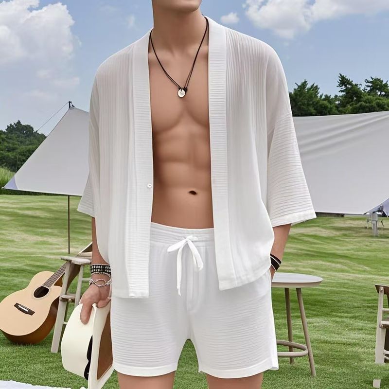 CT And Two-Piece Set New Loose Three-Quarter Sleeve Shirt Slim Fit Casual Shorts Men's_voghion.com