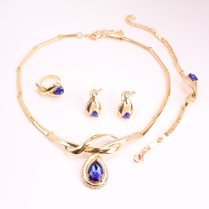 Perles africaines ensemble de bijoux fins couleur or clair cristal autrichien femmes mariage collier Bracelet boucle d'oreille anneau_voghion.com