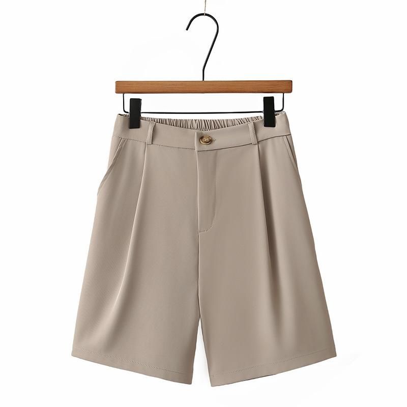 Casual Fashion Suit Short Pants For Women Summer Solid Elastic High Waist Short Pant With Pockets Work Office Vacation Comfy Lightweight Plus Pants_voghion.com