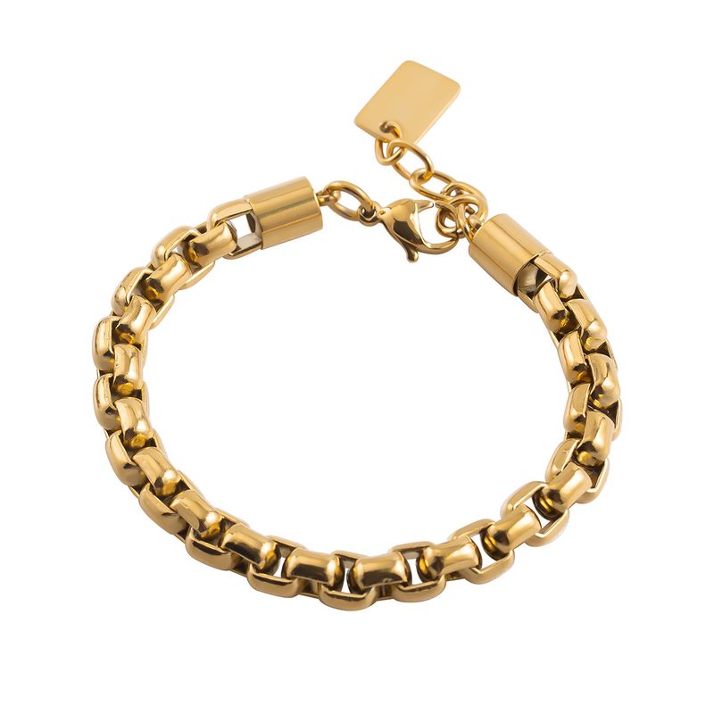 Bracciale alla moda hip-hop in acciaio inossidabile placcato oro con catena a maglie spesse, stile casual da uomo._voghion.com
