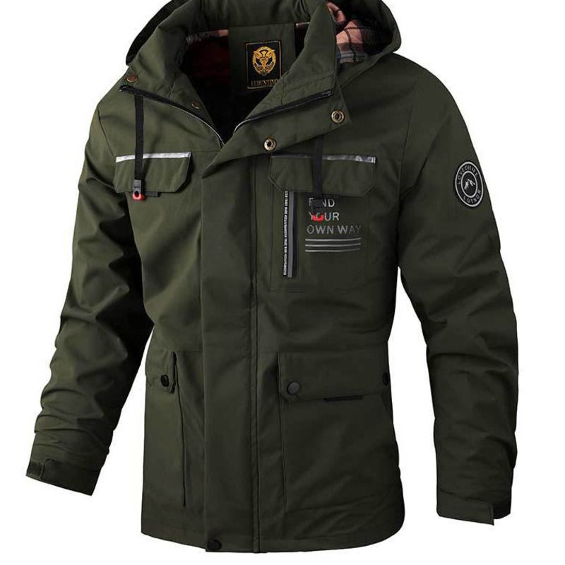 Casual Parka Autumn Winter Hooded Jacket Men's Coat Solid Color Outdoor Fashion_voghion.com