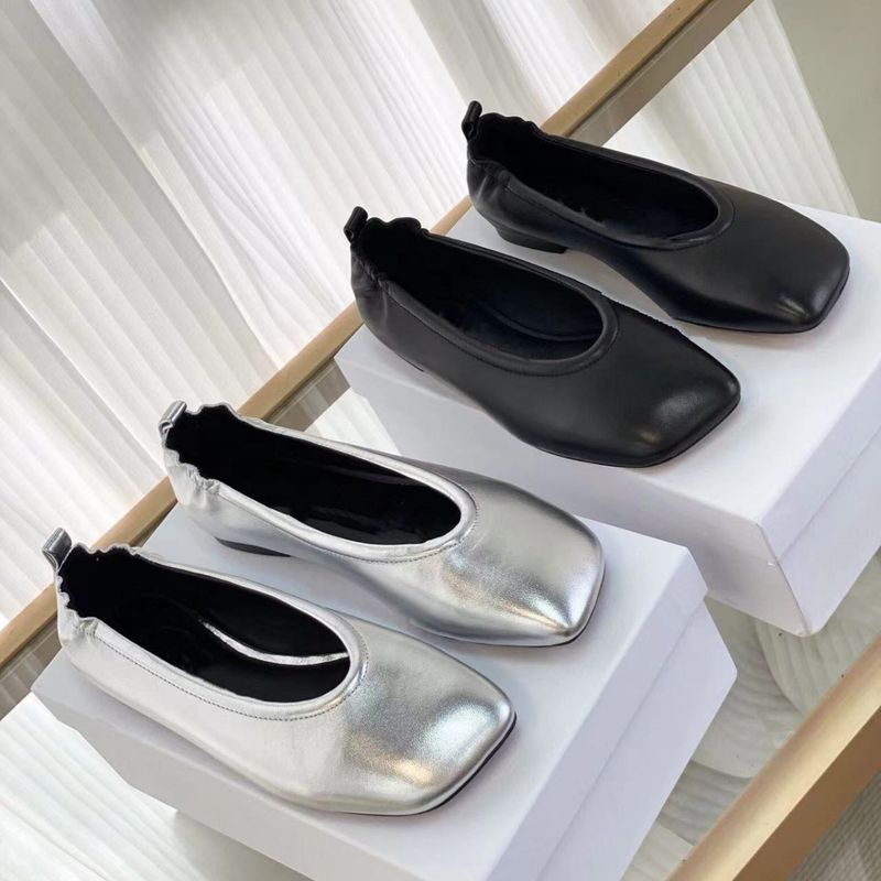 Gutes Produkt ~ Sommer Neue Silber Quadratischen Kopf Ballett Flache Unterseite Super Weiche Schaffell Casual Vielseitige Einzelne Schuhe Für_voghion.com