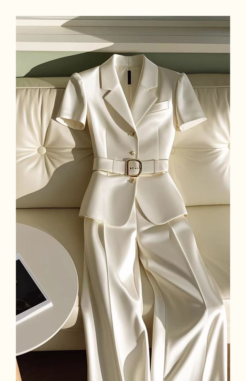 Women's Clothing White Short Sleeved Tops And Pants, Professional Two Piece Suits_voghion.com