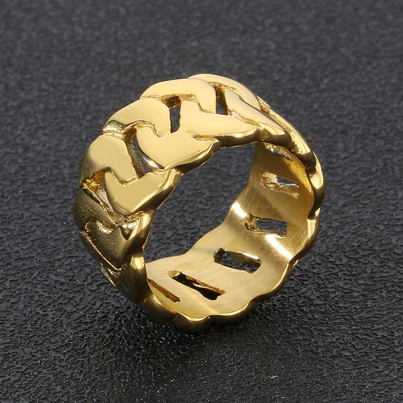 Anello da uomo in acciaio inossidabile con catena cubana elettroplaccata sottovuoto, stile hip-hop_voghion.com