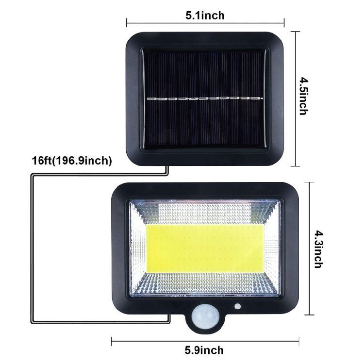 100W COB + 56LED Güneş Enerjili Hareket Sensörlü Duvar Lambası - Bahçe, Garaj ve Yol İçin Çıkarılabilir Dış Mekan Güvenlik Lambası (Su Geçirmez Geniş Açı Aydınlatma)_voghion.com