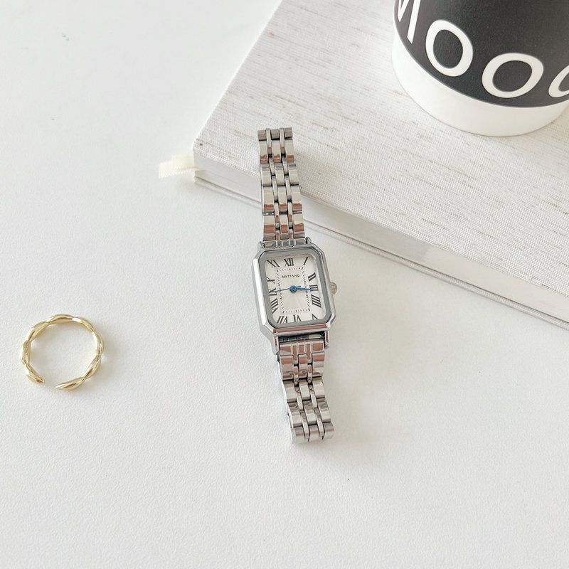 Women's Steel Band Chain High Appearance Student Cool Style French Niche Light Elegant Small Square Dial Watch_voghion.com
